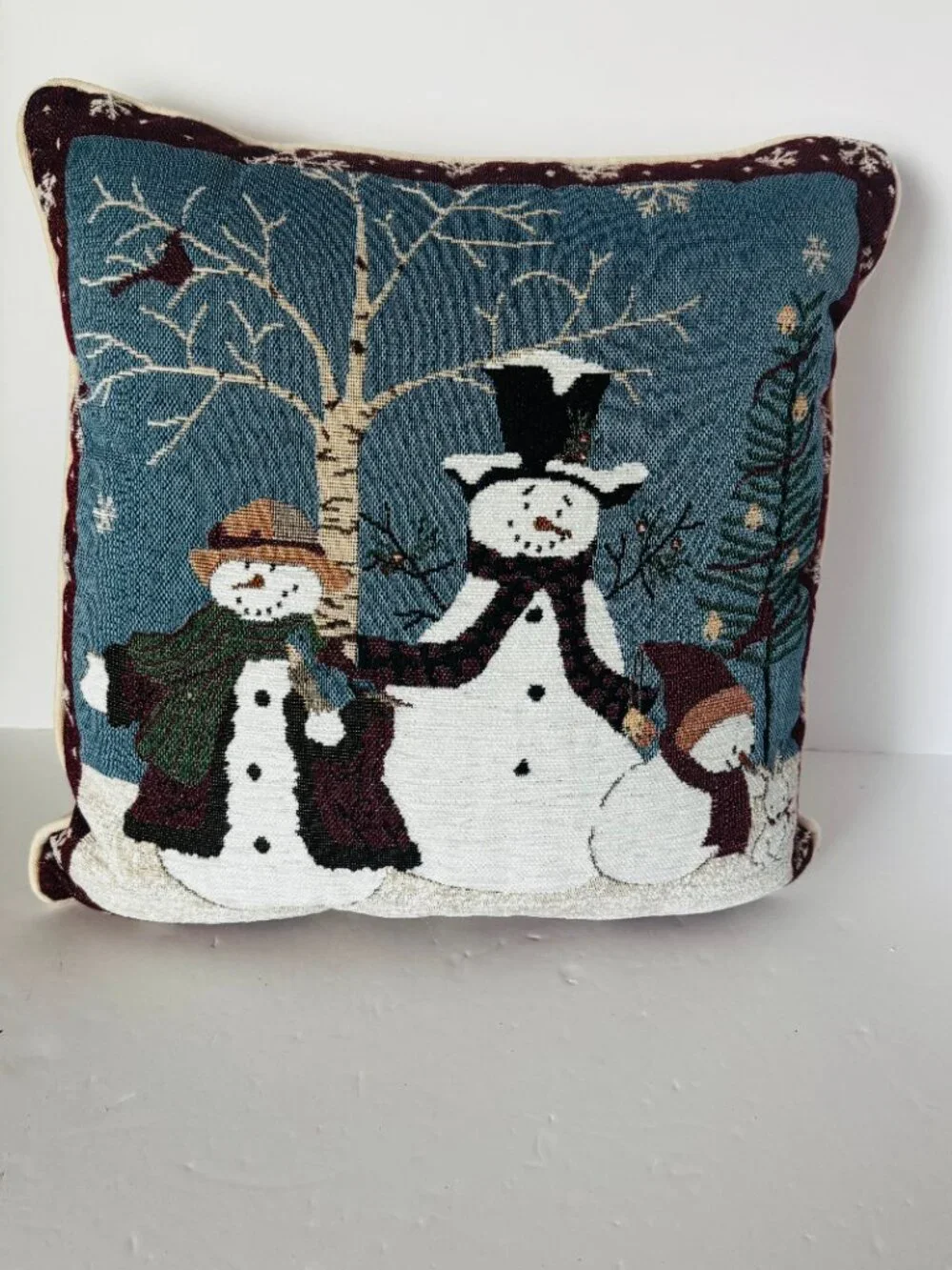 St. Nicholas Square Holiday Snowman Throw Pillow 16x16